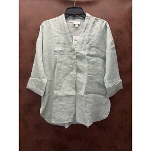 NWT J. Jill Pure Jill Linen Top Women’s Small Petite Green Beach Coastal Tunic